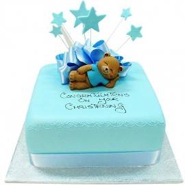 Blue teddy christening cake