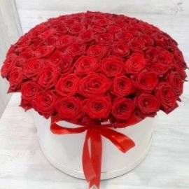 Большая Белая Коробка Красных Роз 