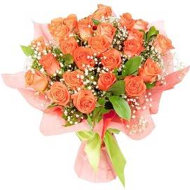 27 Hot Peach Roses Bouquet
