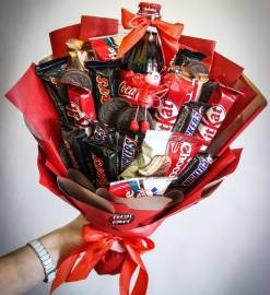 Candy Bouquet with Cola in Red